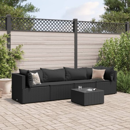 Set de muebles de jardín 5 pzas y cojines ratán sintético negro de , Conjuntos de jardín - Ref: Foro24-3308011, Precio: 401,4...