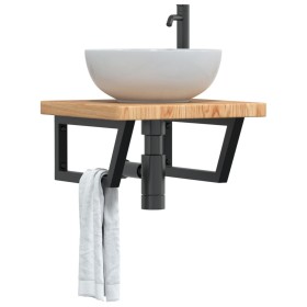 Estante de lavabo de pared de acero y madera maciza de roble de , Tocadores de baño - Ref: Foro24-3302411, Precio: 106,66 €, ...