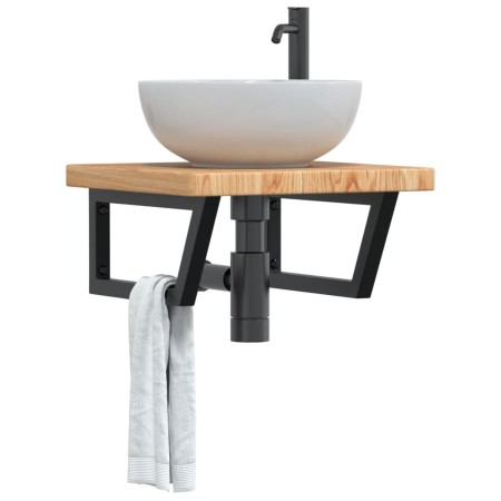Estante de lavabo de pared de acero y madera maciza de roble de , Tocadores de baño - Ref: Foro24-3302411, Precio: 106,66 €, ...