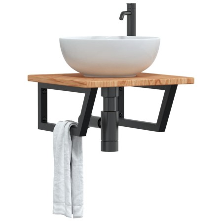 Estante de lavabo de pared de acero y madera maciza de roble de , Tocadores de baño - Ref: Foro24-3302395, Precio: 77,33 €, D...