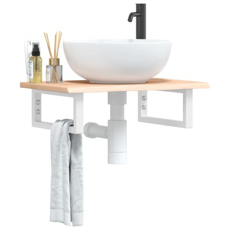 Estante de lavabo de pared de acero y madera maciza de roble de , Tocadores de baño - Ref: Foro24-3302540, Precio: 63,85 €, D...