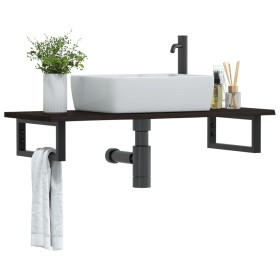 Estante de lavabo de pared de acero y madera maciza de roble de , Tocadores de baño - Ref: Foro24-3302589, Precio: 70,36 €, D...