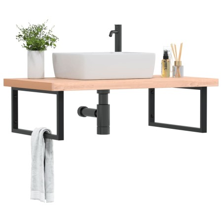Estante de lavabo de pared de acero y madera maciza de haya de , Tocadores de baño - Ref: Foro24-3302521, Precio: 169,13 €, D...