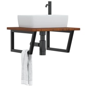 Estante de lavabo de pared de acero y madera maciza de roble de , Tocadores de baño - Ref: Foro24-3302487, Precio: 107,74 €, ...