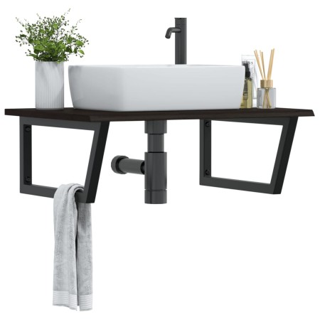 Estante de lavabo de pared de acero y madera maciza de roble de , Tocadores de baño - Ref: Foro24-3302659, Precio: 88,74 €, D...