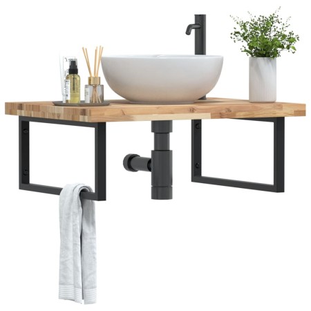 Estante de lavabo de pared acero y madera maciza de acacia de , Tocadores de baño - Ref: Foro24-3302909, Precio: 154,54 €, De...