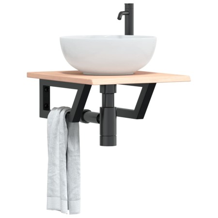 Estante de lavabo de pared de acero y madera maciza de roble de , Tocadores de baño - Ref: Foro24-3302535, Precio: 58,09 €, D...
