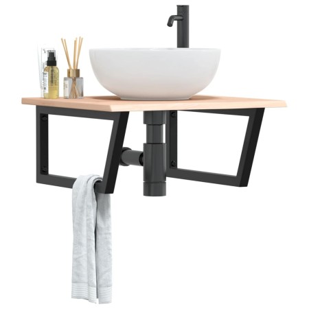 Estante de lavabo de pared de acero y madera maciza de roble de , Tocadores de baño - Ref: Foro24-3302631, Precio: 86,68 €, D...