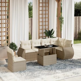 Set sofás de jardín 7 piezas y cojines ratán sintético beige en Conjuntos de jardín | Comprar online en Foru.es