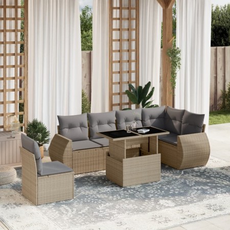 Set sofás de jardín 7 piezas y cojines ratán sintético beige en Conjuntos de jardín | Comprar online en Foru.es