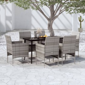 Juego de comedor de jardín 7 piezas con cojines gris y negro de , Conjuntos de jardín - Ref: Foro24-3099314, Precio: 471,90 €...