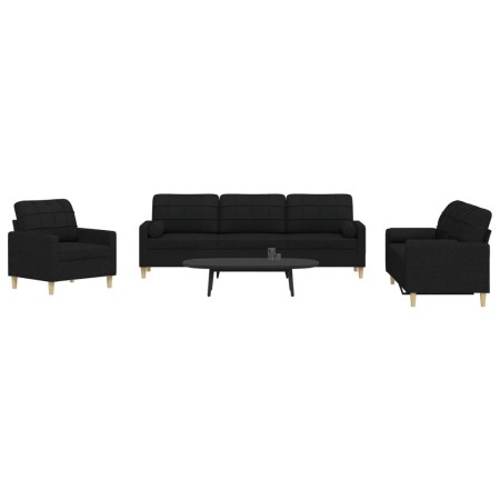 Juego de sofás con cojines 3 piezas tela negro de , Sofás - Ref: Foro24-3278307, Precio: 669,53 €, Descuento: %