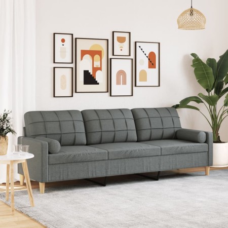Sofá de 3 plazas con cojines tela gris oscuro 210 cm de , Sofás - Ref: Foro24-3278202, Precio: 298,70 €, Descuento: %