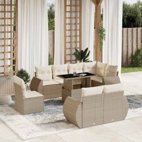 Set de sofás de jardín 9 pzas con cojines ratán sintético beige en Conjuntos de jardín | Comprar online en Foru.es