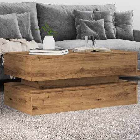 Mesa de centro con luces LED roble artisian 90x50x40 cm de , Mesas de centro - Ref: Foro24-857719, Precio: 116,67 €, Descuent...