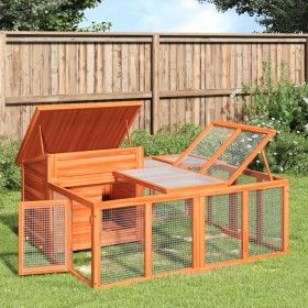 Conejera de madera maciza de pino marrón 144x123x67,5 cm de , Jaulas y habitáculos para animales pequeños - Ref: Foro24-17228...