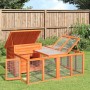Conejera de madera maciza de pino marrón 144x123x67,5 cm de , Jaulas y habitáculos para animales pequeños - Ref: Foro24-17228...