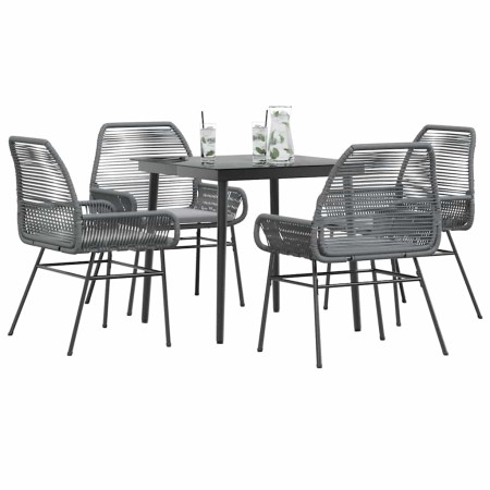 Juego comedor jardín 5 pzas cojines ratán sintético vidrio gris de , Conjuntos de jardín - Ref: Foro24-3334479, Precio: 334,7...