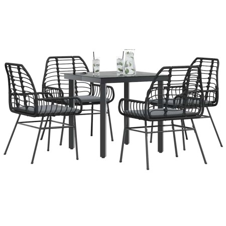 Juego de comedor jardín 5 piezas cojines ratán sintético negro de , Conjuntos de jardín - Ref: Foro24-3334549, Precio: 320,02...