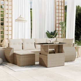 Set sofás de jardín 7 piezas y cojines ratán sintético beige en Conjuntos de jardín | Comprar online en Foru.es