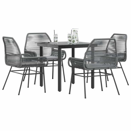 Juego comedor jardín 5 pzas cojines ratán sintético vidrio gris de , Conjuntos de jardín - Ref: Foro24-3334577, Precio: 323,8...