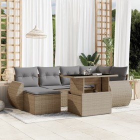 Set sofás de jardín 7 piezas y cojines ratán sintético beige en Conjuntos de jardín | Comprar online en Foru.es