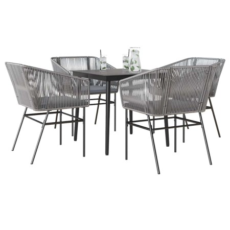 Juego comedor jardín 5 pzas cojines ratán sintético vidrio gris de , Conjuntos de jardín - Ref: Foro24-3334528, Precio: 386,1...