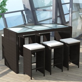 Mesa y sillas bar de jardín 7 pzas y cojines poli ratán marrón de , Conjuntos de jardín - Ref: Foro24-41836, Precio: 518,56 €...