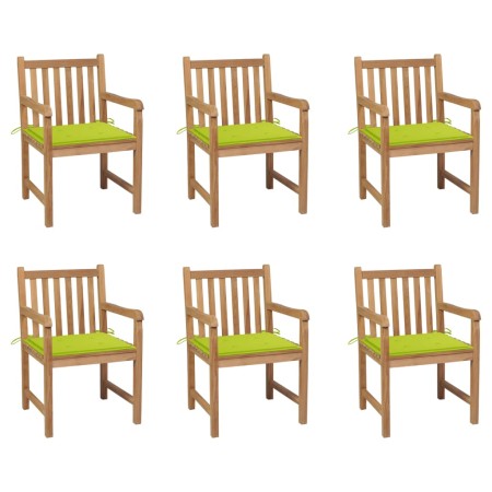 Sillas de jardín 6 uds madera maciza teca cojines verde brillo de , Sillas de jardín - Ref: Foro24-3073042, Precio: 863,48 €,...