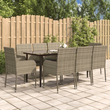 Set comedor jardín 9 pzas y cojines ratán sintético negro gris de , Conjuntos de jardín - Ref: Foro24-3185152, Precio: 580,90...