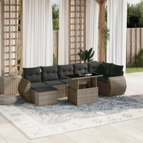 Set de sofás de jardín y cojines 8 piezas ratán sintético gris en Conjuntos de jardín | Comprar online en Foru.es