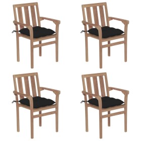 Sillas de jardín apilables 4 uds madera maciza teca con cojines de , Sillas de jardín - Ref: Foro24-3073401, Precio: 513,61 €...
