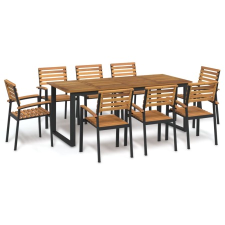 Juego de comedor de jardín 9 pzas madera maciza acacia y metal de , Conjuntos de jardín - Ref: Foro24-3155405, Precio: 951,86...