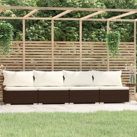 Sofá de jardín de 4 plazas con cojines ratán sintético marrón de , Conjuntos de jardín - Ref: Foro24-317508, Precio: 447,53 €...