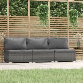 Sofá de jardín de 3 plazas con cojines ratán sintético gris de , Conjuntos de jardín - Ref: Foro24-317517, Precio: 391,44 €, ...