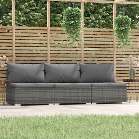 Sofá de jardín de 3 plazas con cojines ratán sintético gris de , Conjuntos de jardín - Ref: Foro24-317517, Precio: 391,44 €, ...