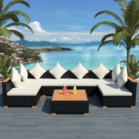 Muebles de jardín y cojines 7 piezas ratán sintético negro de , Conjuntos de jardín - Ref: Foro24-42751, Precio: 852,26 €, De...