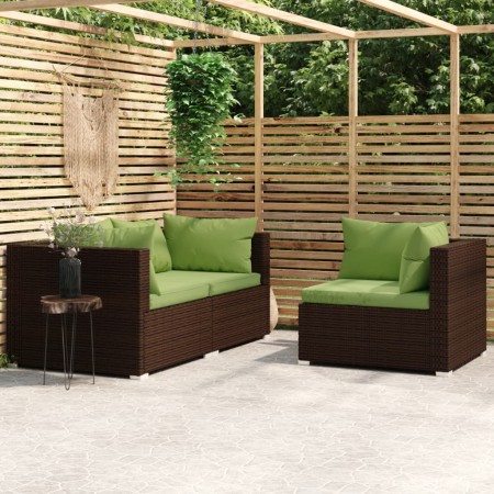 Set muebles de jardín 3 piezas y cojines ratán sintético marrón de , Sofás modulares de exterior - Ref: Foro24-317560, Precio...