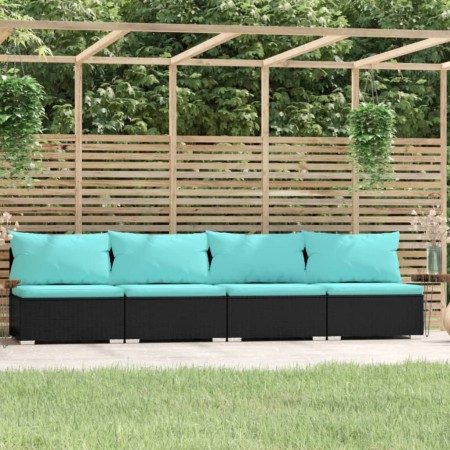 Sofá de 4 plazas con cojines ratán sintético negro de , Conjuntos de jardín - Ref: Foro24-317541, Precio: 435,15 €, Descuento: %