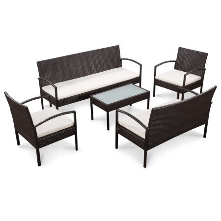Set muebles de jardín 5 piezas y cojines ratán sintético marrón de , Conjuntos de jardín - Ref: Foro24-44184, Precio: 349,18 ...