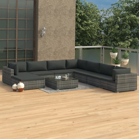 Set de muebles de jardín 9 pzas y cojines ratán sintético gris de , Conjuntos de jardín - Ref: Foro24-46775, Precio: 929,82 €...