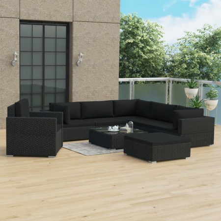Set muebles de jardín 8 piezas y cojines ratán sintético negro de , Conjuntos de jardín - Ref: Foro24-46768, Precio: 872,86 €...