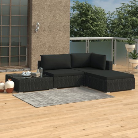 Set de muebles de jardín 4 pzas y cojines ratán sintético negro de , Conjuntos de jardín - Ref: Foro24-46780, Precio: 365,83 ...