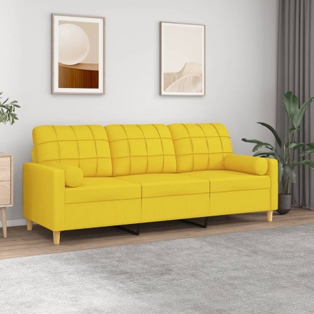 Sofá de 3 plazas con cojines tela amarillo claro 180 cm de , Sofás - Ref: Foro24-3200795, Precio: 233,77 €, Descuento: %
