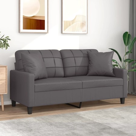Sofá de 2 plazas con cojines cuero sintético gris 140 cm de , Sofás - Ref: Foro24-3200805, Precio: 196,99 €, Descuento: %