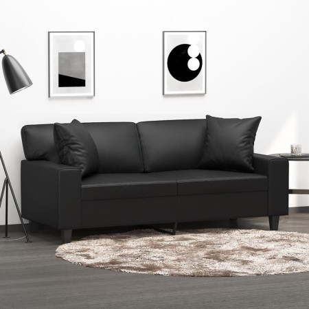 Sofá de 2 plazas con cojines cuero sintético negro 140 cm de , Sofás - Ref: Foro24-3200866, Precio: 266,97 €, Descuento: %