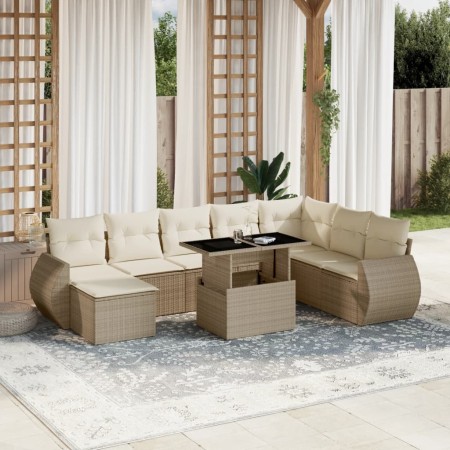Set de sofás de jardín 9 pzas con cojines ratán sintético beige en Conjuntos de jardín | Comprar online en Foru.es