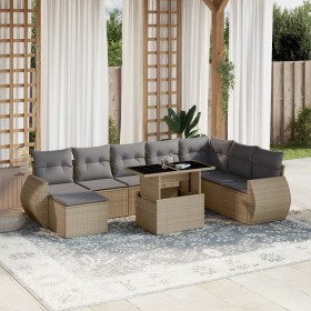 Set de sofás de jardín 9 pzas con cojines ratán sintético beige en Conjuntos de jardín | Comprar online en Foru.es