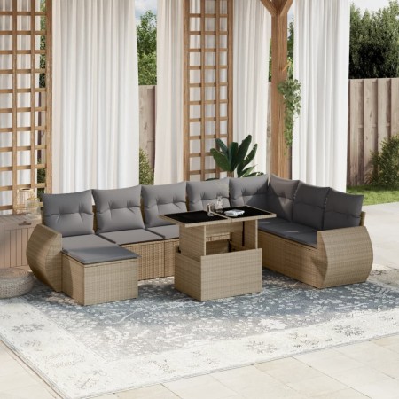 Set de sofás de jardín 9 pzas con cojines ratán sintético beige en Conjuntos de jardín | Comprar online en Foru.es