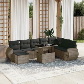 Set de muebles de jardín 9 pzas y cojines ratán sintético gris en Conjuntos de jardín | Comprar online en Foru.es